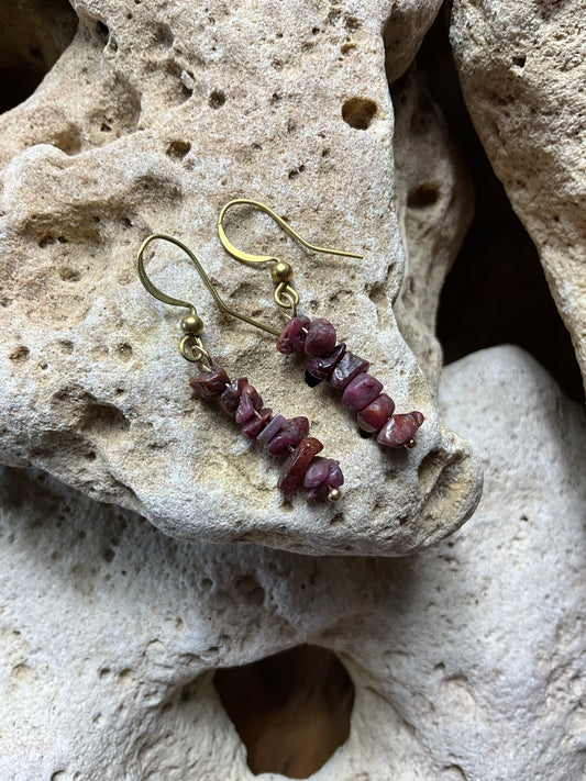 Ruby And Brass Healing Earrings