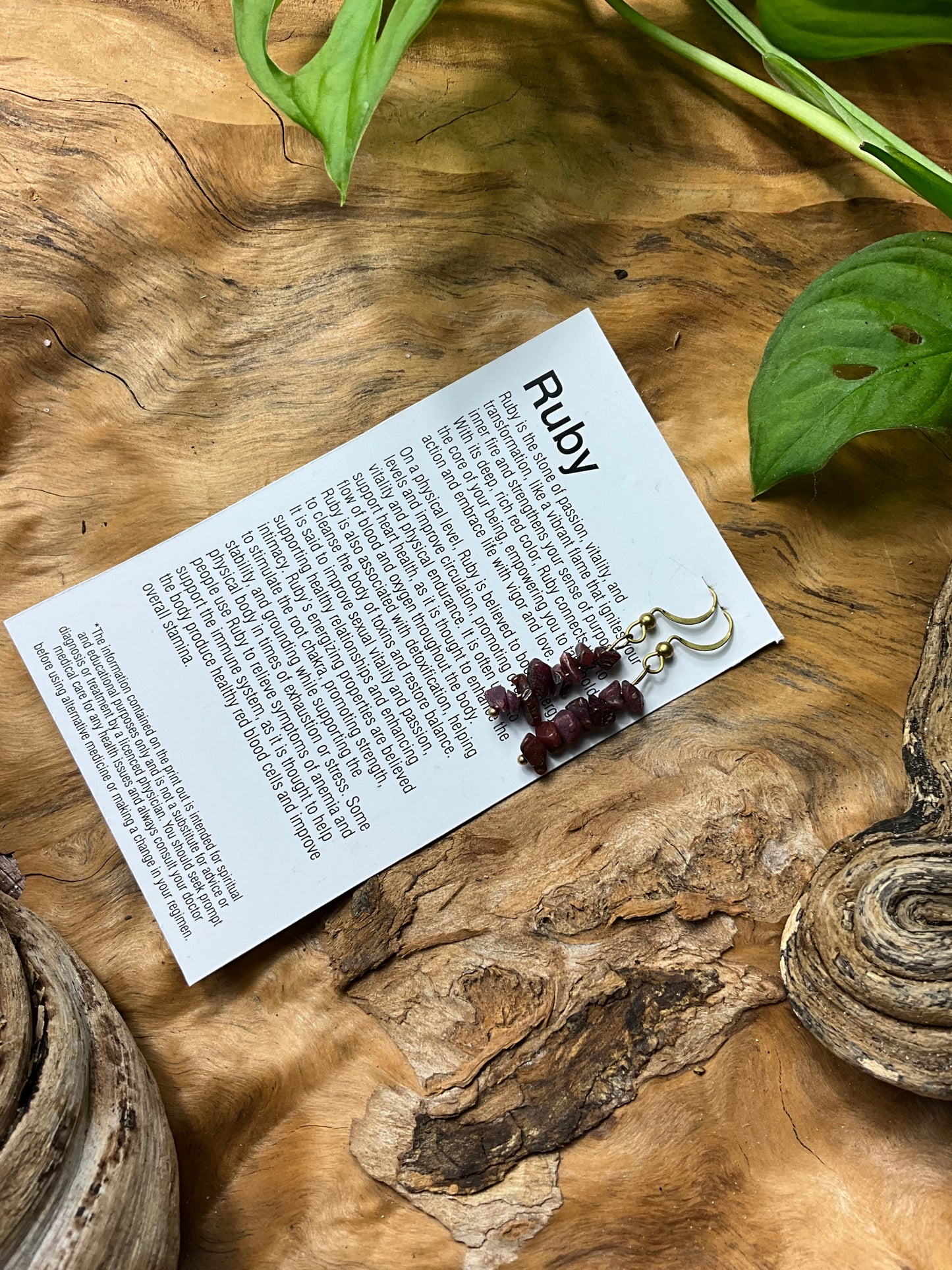 Ruby And Brass Healing Earrings