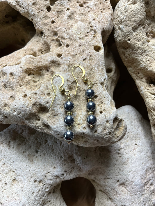 Terahertz Crystal And Brass Healing Earrings