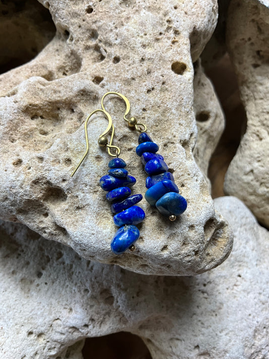 Lapis Lazuli And Brass Healing Earrings