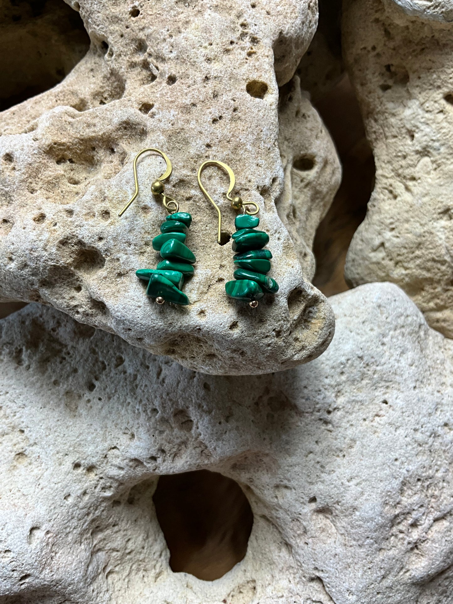 Malachite And Brass Healing Earrings
