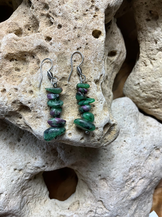 Ruby in zoisite And Stainless Steel Healing Earrings