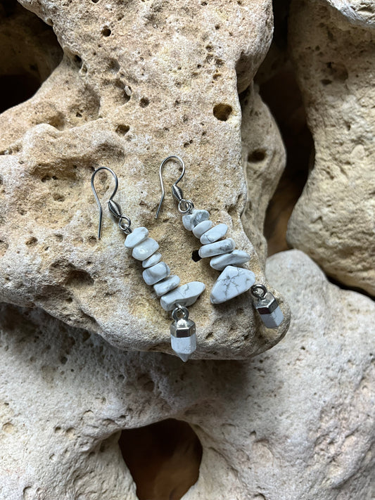 White Howlite And Stainless Steel Healing Earrings