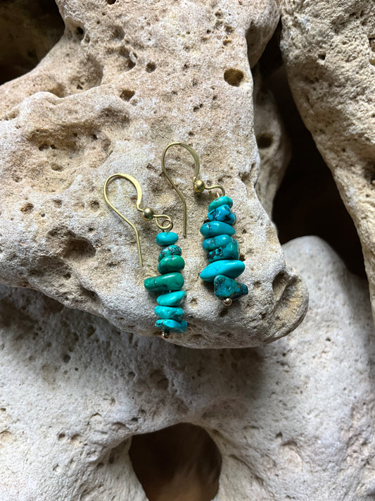 Turquoise And Brass Healing Earrings