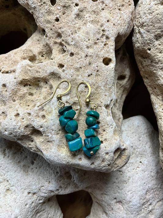 Chrysocolla And Brass Healing Earrings