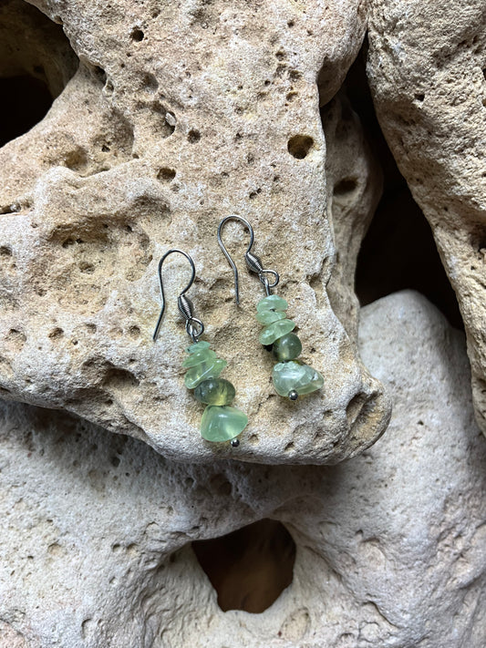 Prehnite And Stainless Steel Healing Earrings