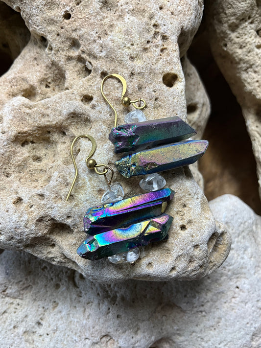 Titanium Quartz And Brass Healing Earrings