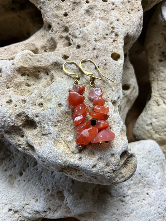 Carnelian And Brass Healing Earings