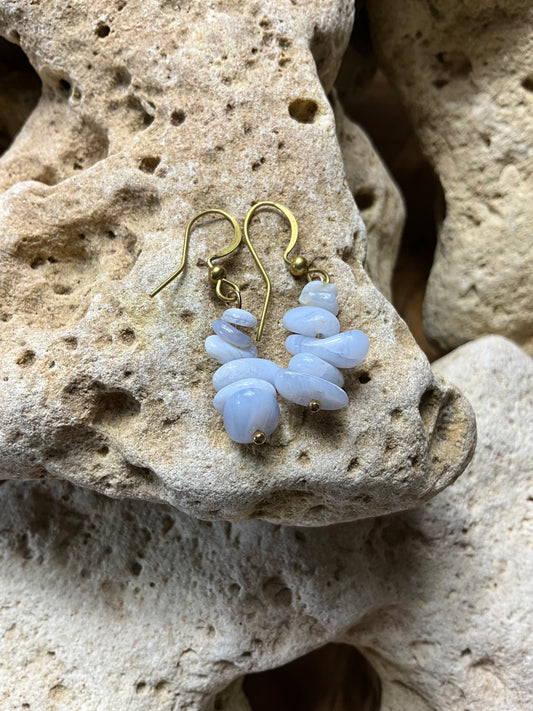 Blue Lace Agate And Brass Healing Earrings