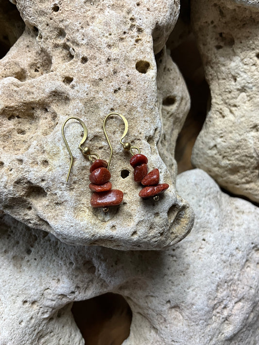 Goldstone And Brass Healing Earrings