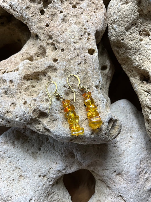Amber And Brass Healing Earrings