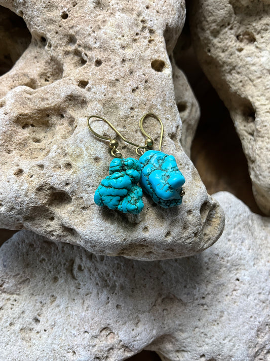 Blue Howlite And Brass Healing Earrings