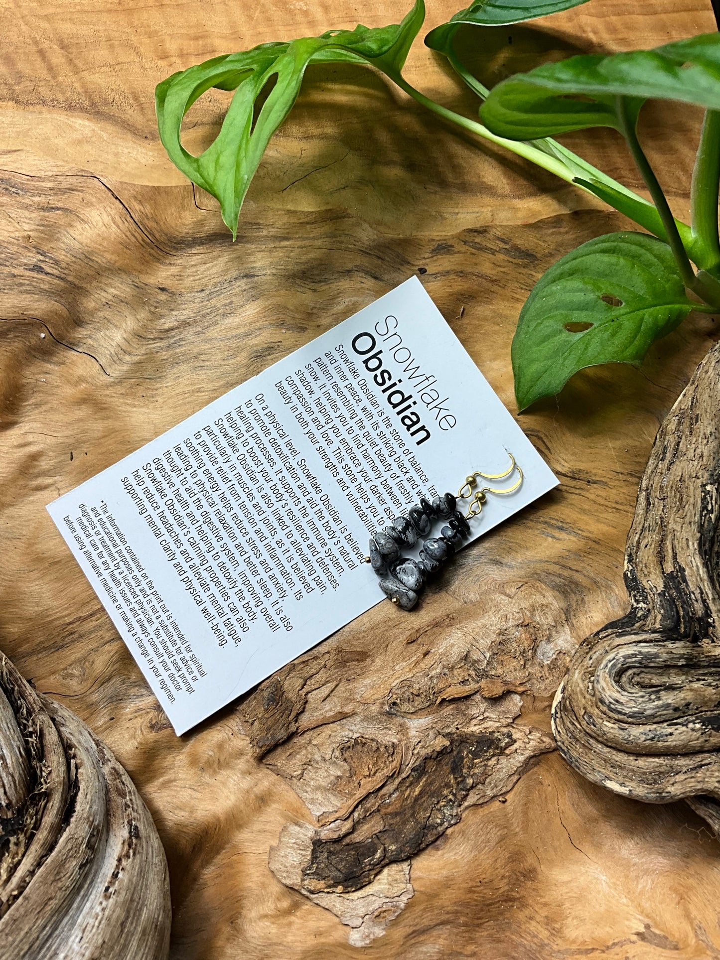Snowflake Obsidian And Brass Healing Earings