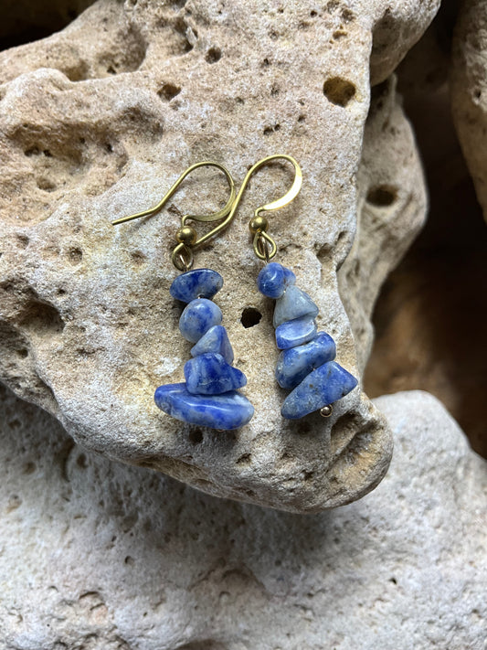 Sodalite And Brass Healing Earrings