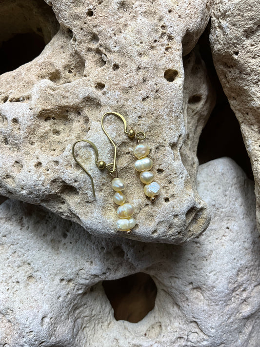 Freshwater Pearl and Brass Healing Earings