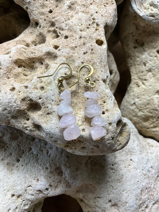 Rose Quartz And Brass Healing Earrings