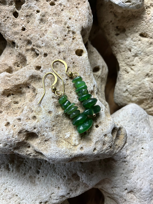 Jade And Brass Healing Earrings