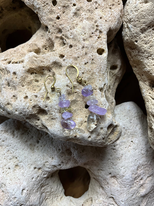 Ametrine And Brass Healing Earrings