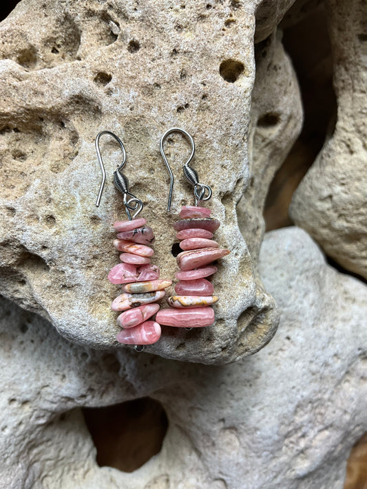 Rhodonite And Stainless Steel Healing Earings