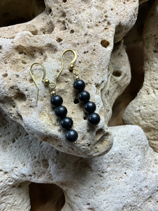 Shungite And Brass Healing Earrings