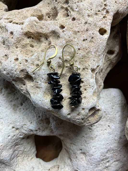 Black Obsidian And Brass Healing Earrings