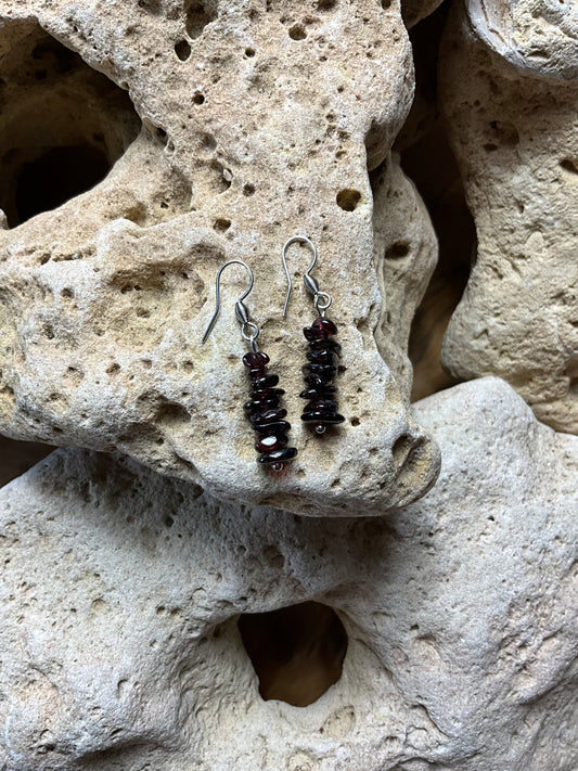 Garnet And Stainless Steel Healing Earrings