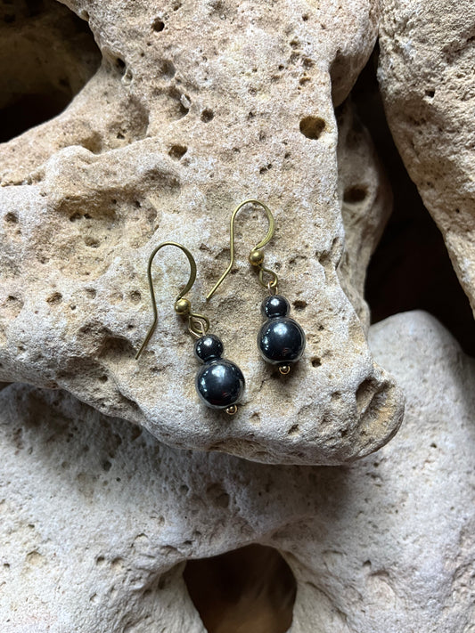 Hematite And Brass Healing Earings