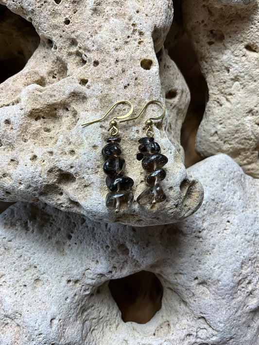 Smokey Quartz And Brass Healing Earrings