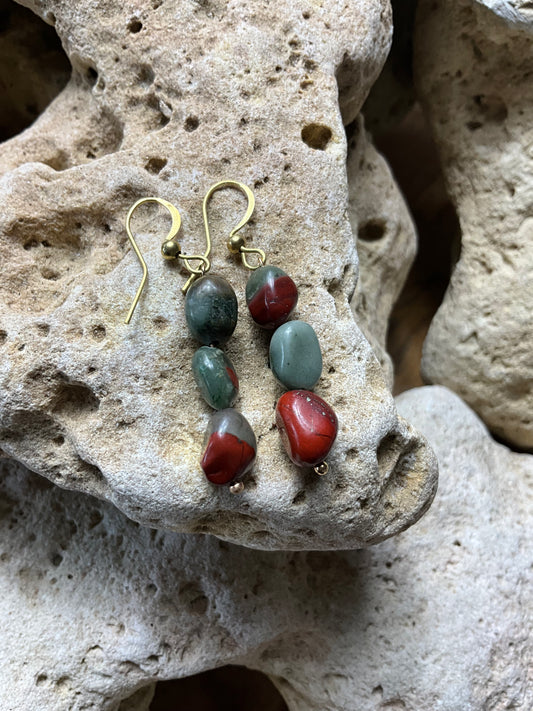 African Blood Stone And Brass Healing Earrings