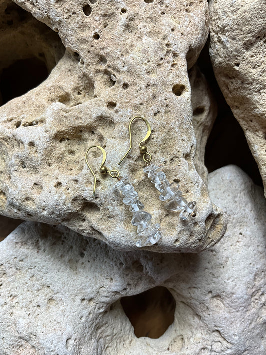 Clear Quartz And Brass Healing Earrings