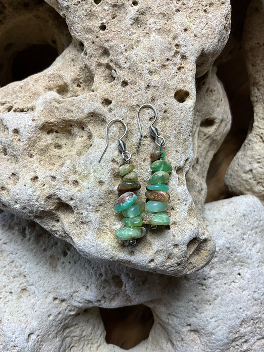 Green Opal And Stainless Steel Healing Earrings
