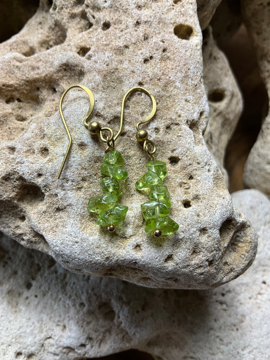 Peridot And Brass Healing Earrings