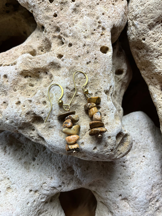 Picture Stone and Brass Healing Earings