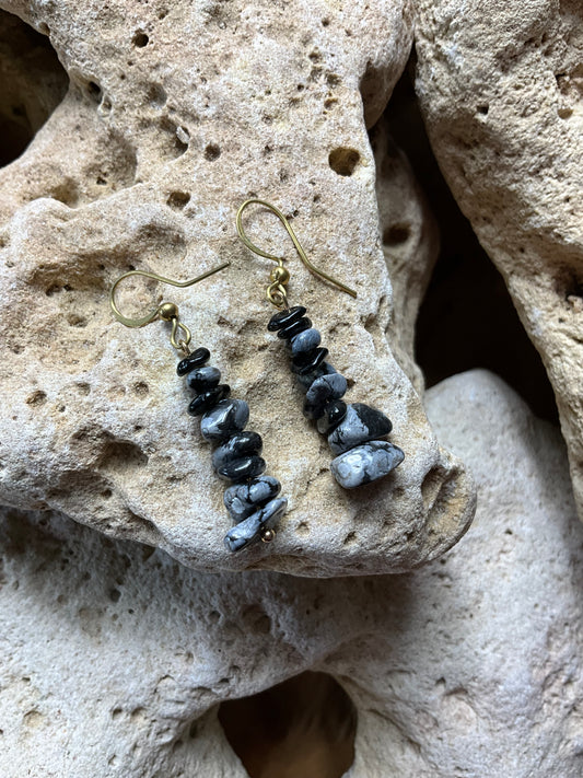 Snowflake Obsidian And Brass Healing Earings
