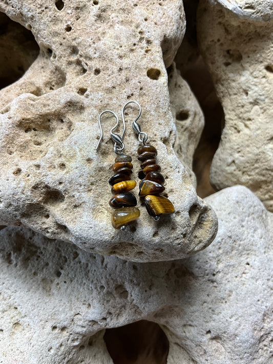 Tigers Eye And Stainless Steel Healing Earrings
