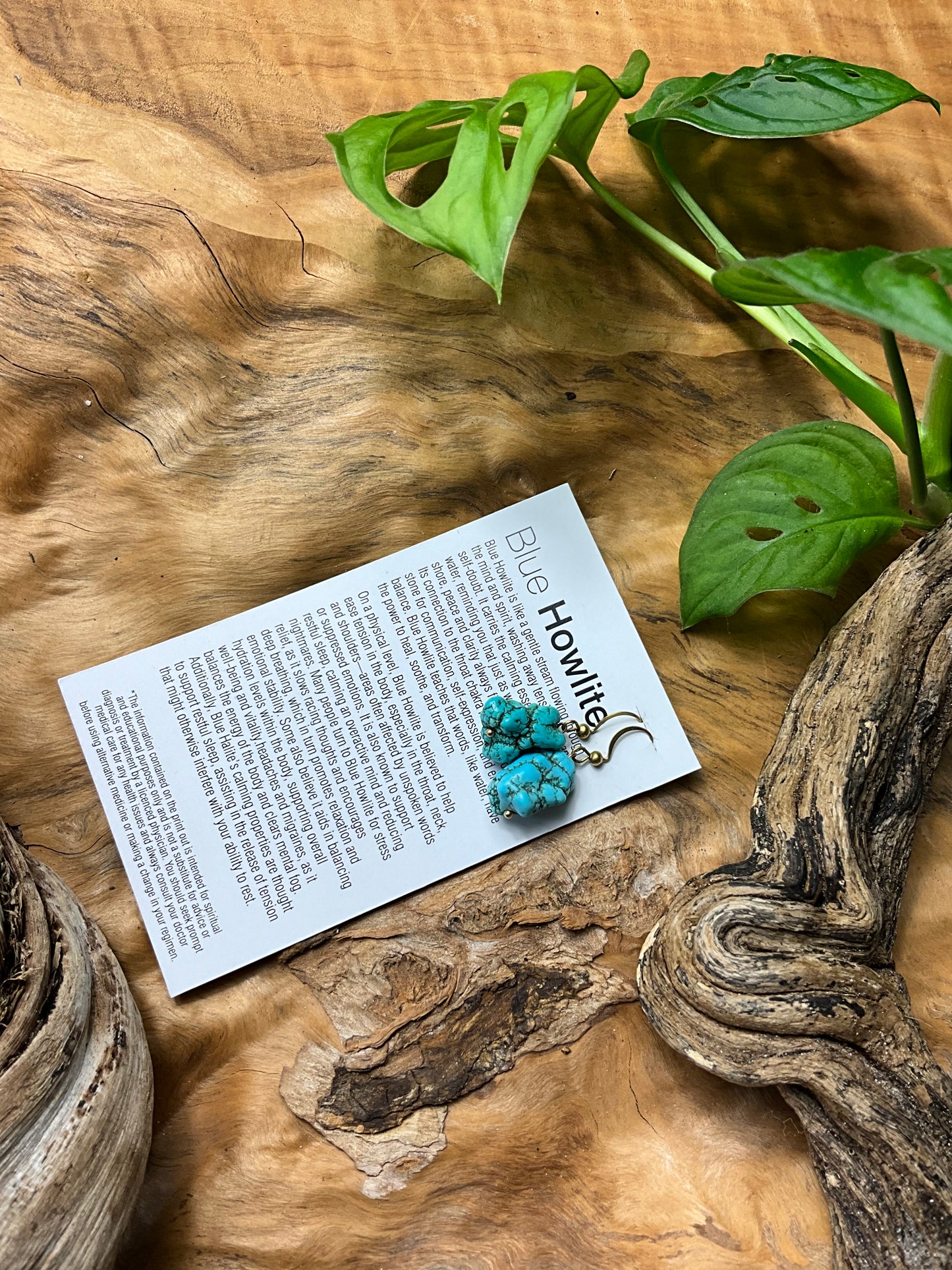 Blue Howlite And Brass Healing Earrings