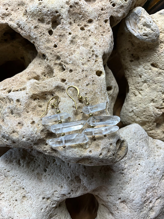 Clear Quartz And Brass Healing Earrings