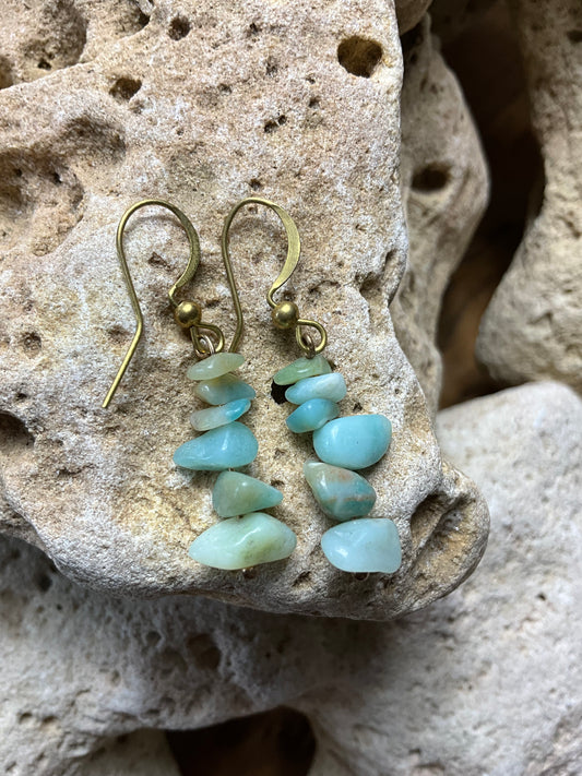 Amazonite And Brass Healing Earrings