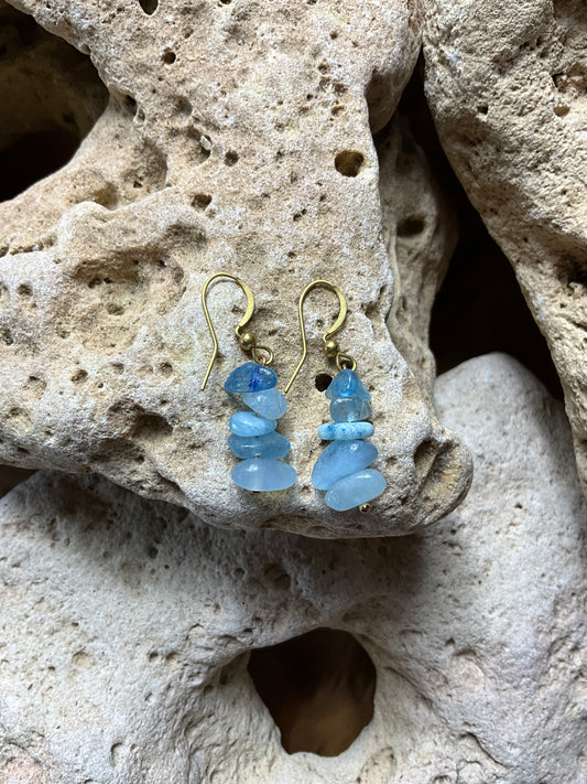 Aquamarine And Brass Healing Earrings