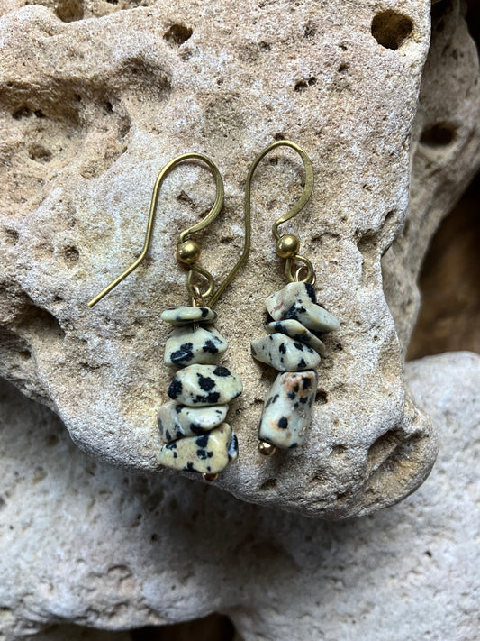 Dalmatian Stone And Brass Healing Earrings