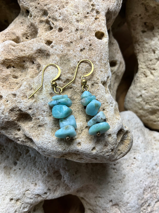 Larimar And Brass Healing Earrings