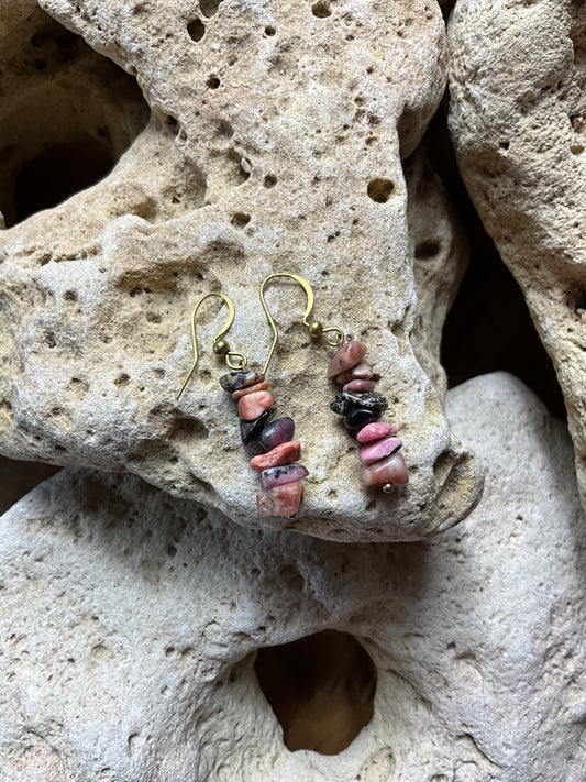 Pink Tourmaline And Brass Healing Earings