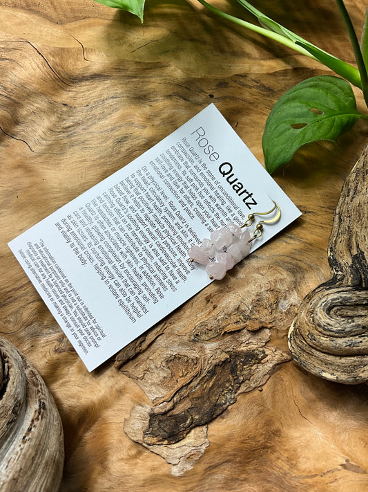 Rose Quartz And Brass Healing Earrings