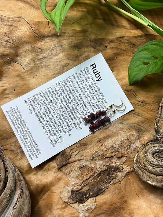 Ruby And Brass Healing Earrings