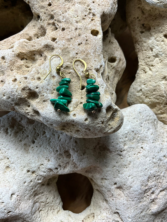 Malachite And Brass Healing Earrings