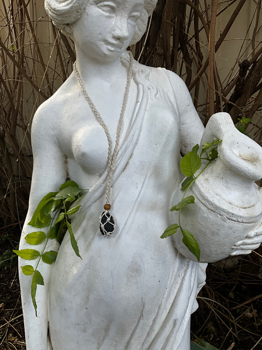 Black Tourmaline Adjustable Macrame Necklace