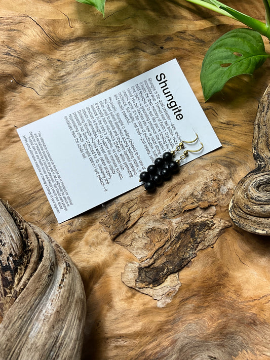 Shungite And Brass Healing Earrings