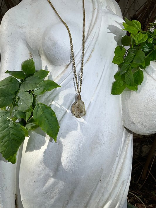 Ocean Quartz And Solid Brass Necklace