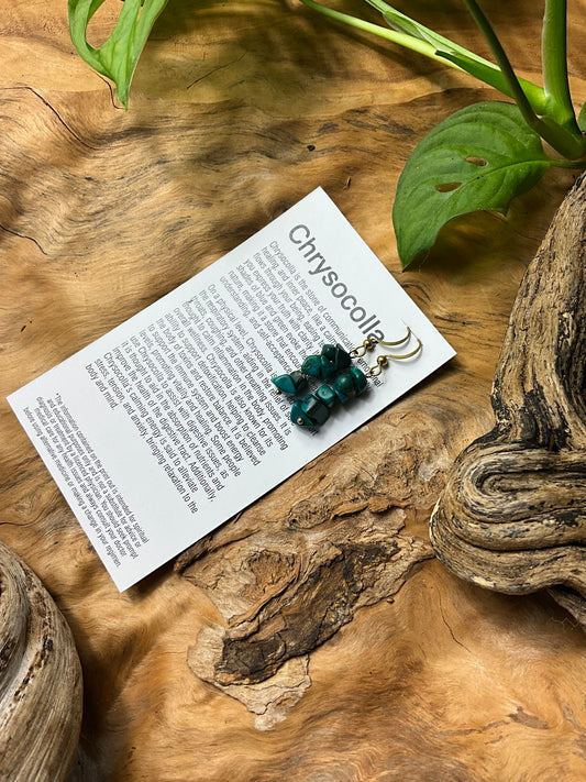 Chrysocolla And Brass Healing Earrings