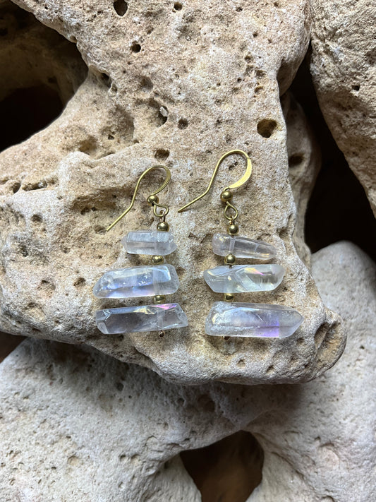 Angel Aura Quartz And Brass Healing Earrings